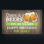 Banderoles Rustic Cheers and Beers Happy 40th Birthday Green<br><div class="desc">Rustic Cheers and Beers Happy 40th Birthday Banner Green. Pour plus de personnalisation,  cliquez sur le bouton "Customiser" et utilisez notre outil de conception pour modifier ce modèle.</div>