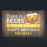 Banderoles Rustic Cheers and Beers Happy 40th Birthday Jaune<br><div class="desc">Rustic Cheers and Beers Happy 40th Birthday Banner Jaune. Pour plus de personnalisation,  cliquez sur le bouton "Customiser" et utilisez notre outil de conception pour modifier ce modèle.</div>