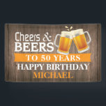 Banderoles Rustic Cheers and Beers Happy 50th Birthday Orange<br><div class="desc">Rustic Cheers and Beers Happy 50th Birthday Banner Orange. Pour plus de personnalisation,  cliquez sur le bouton "Customiser" et utilisez notre outil de conception pour modifier ce modèle.</div>
