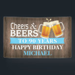 Banderoles Rustic Cheers and Beers Happy 90th Birthday Blue<br><div class="desc">Rustic Cheers and Beers Happy 90th Birthday Banner Blue. Pour plus de personnalisation,  cliquez sur le bouton "Customiser" et utilisez notre outil de conception pour modifier ce modèle.</div>