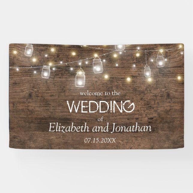 Banderoles Rustic Mason Jar String Lights Mariage Bienvenue (Horizontal)