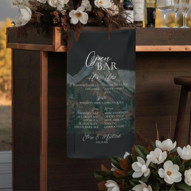 Banderoles Rustic Mountain Bar Menu Wedding Reception Decor (Rustic Mountain Bar Menu Wedding Reception Decor Banner)