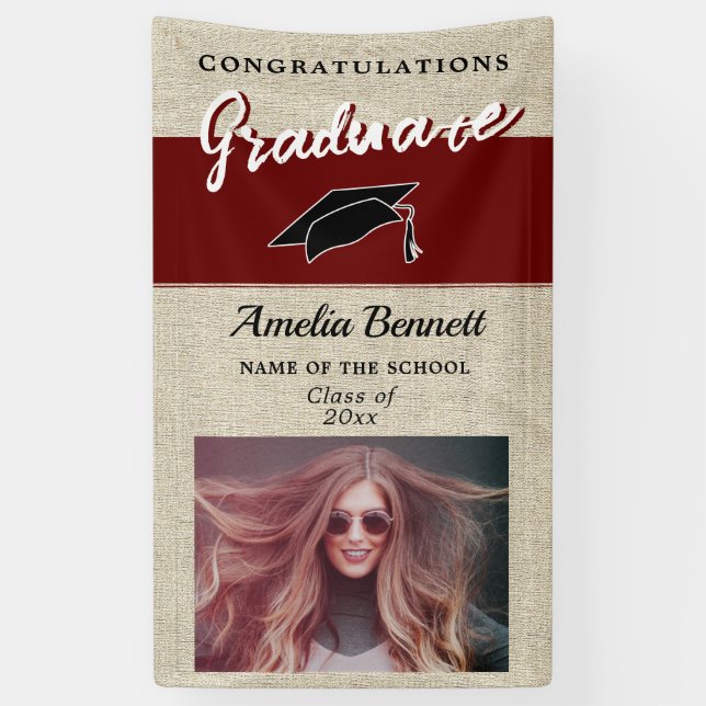 Banderoles Rustic Red Félicitations Graduation Party Photo (Vertical)