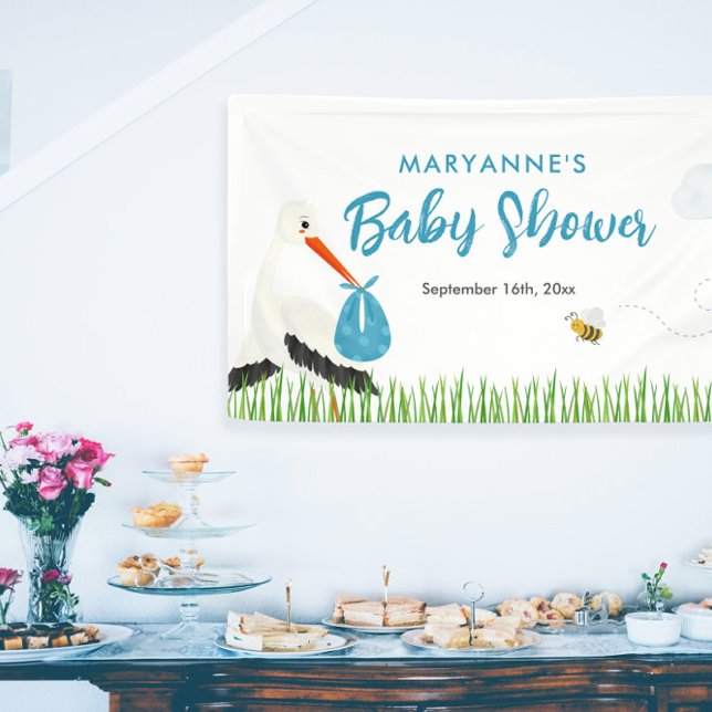 Banderoles Rustic Stork avec Baby shower de garçon abeille et (Cute rustic stork drawing banner for baby shower for girl)