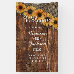 Banderoles Rustic Wood & Burlap Sunflower Mariage Bienvenue