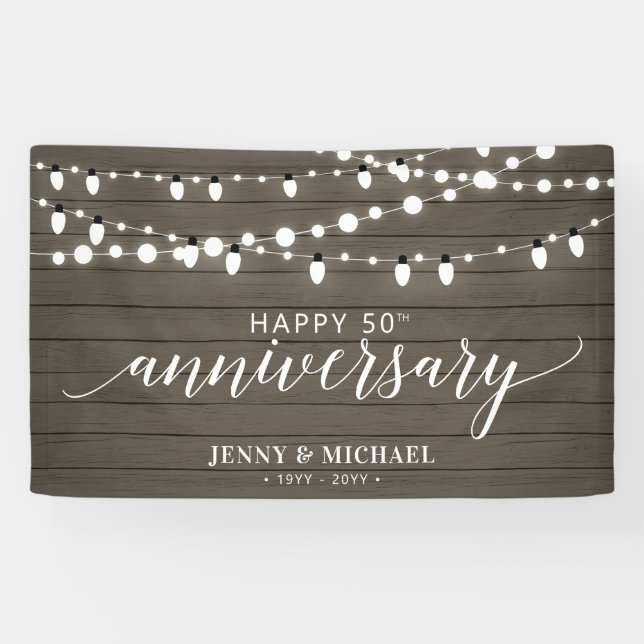 Banderoles Rustic Wood Joyeux 50e anniversaire de Mariage (Horizontal)