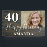 Banderoles Rustic Wood Photo 40th Birthday Party Banner<br><div class="desc">Rustic Wood Photo 40th Birthday Party Banner. Grand signe pour la fête du 40ème anniversaire avec une photo personnalisée, texte dans un script tendance avec un nom. L'arrière - plan est en bois foncé et le texte est en blanc. Personnalisez la bannière avec votre photo, votre nom et l'âge et...</div>