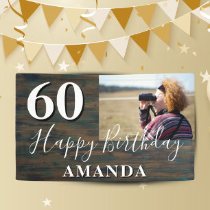Banderoles Rustic Wood Photo 60th Birthday Party Banner
