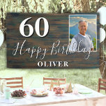 Banderoles Rustic Wood Photo 60th Birthday Party Banner<br><div class="desc">Rustic Wood Photo 60th Birthday Party Banner. Grand signe pour la fête du 60ème anniversaire avec une photo personnalisée, texte dans un script tendance avec un nom. L'arrière - plan est en bois foncé et le texte est en blanc. Personnalisez la bannière avec votre photo, votre nom et l'âge et...</div>