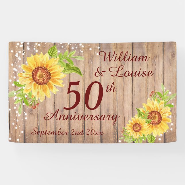 Banderoles Rustique 50e anniversaire Floral Sunflower Party (Horizontal)