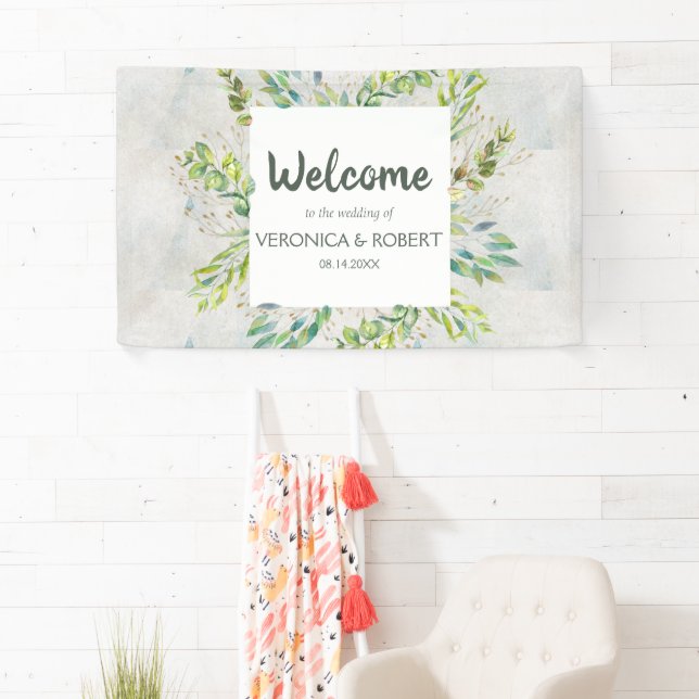 Banderoles Rustique Eucalyptus Mariage de verdure Bienvenue (En situation)