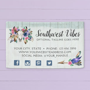 Banderoles Rustique Floral Vache Crâne Aquarelle Bois Boho Ch