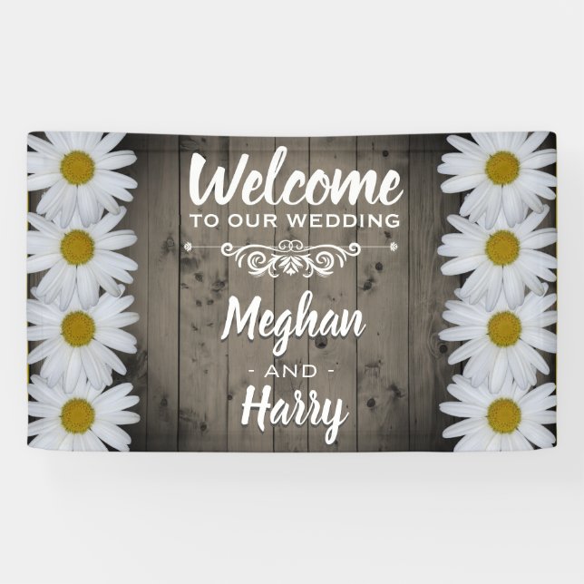 Banderoles Rustique Grange Mariage Daisy Floral Bienvenue (Horizontal)