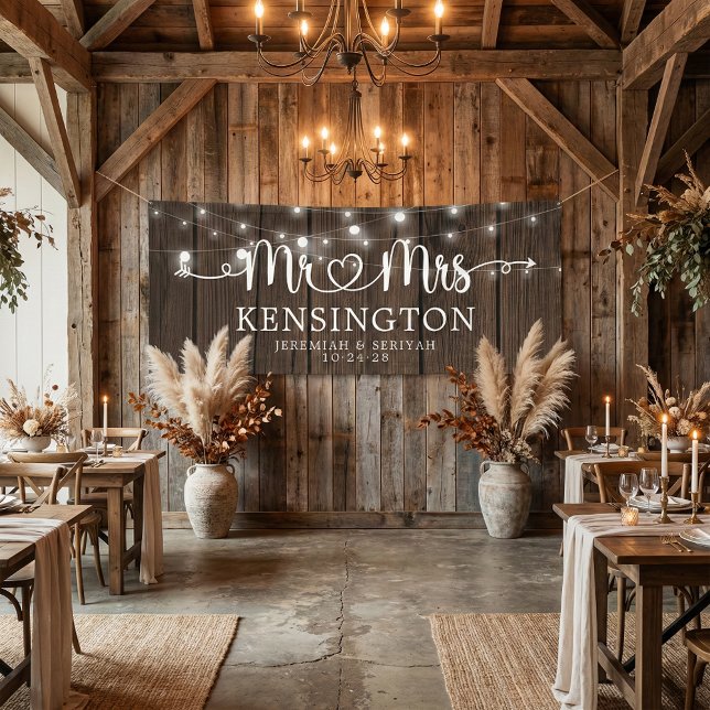 Banderoles Rustique M. Mme Heart Script Lights Mariage en boi (Créateur téléchargé)