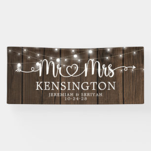 Banderoles Rustique M. Mme Heart Script Lights Mariage en boi