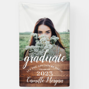 Banderoles Rustique moderne Photo Bois Script Graduation