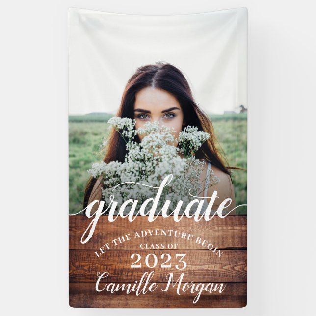Banderoles Rustique moderne Photo Bois Script Graduation (Vertical)