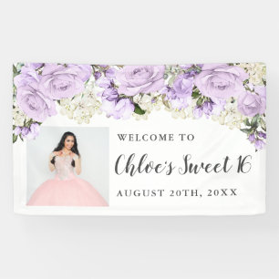 Banderoles Rustique Purpl Blanc Floral Photo Sweet 16 Party