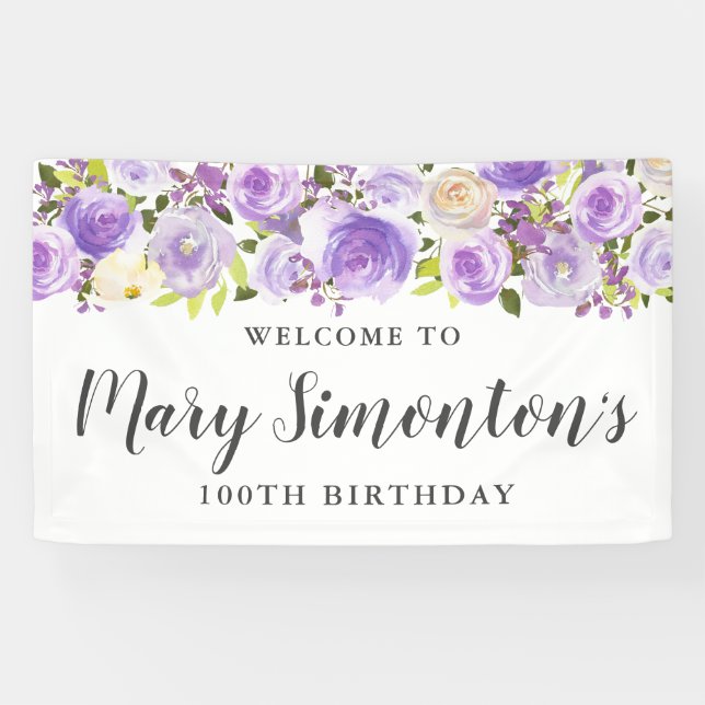 Banderoles Rustique Purple Floral Greenery 100e anniversaire (Horizontal)