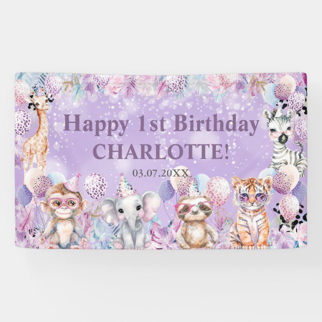 Banderoles Safari Animaux de la Jungle Wild One 1er Anniversa (Horizontal)