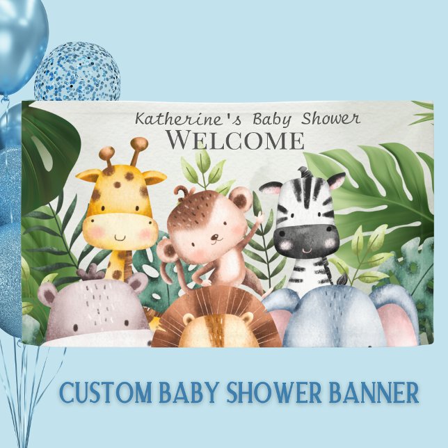 Banderoles Safari Jungle Animaux Garçons Baby shower tropical (Créateur téléchargé)