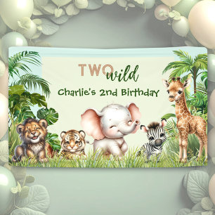 Banderoles Safari Jungle Cute Animaux Deux Sauvages 2e Annive