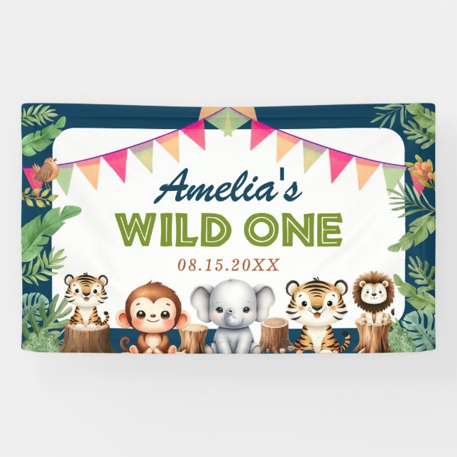 Banderoles Safari Wild One 1er anniversaire (Horizontal)