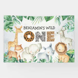Banderoles Safari Wild Un Anniversaire Lion Elephant Giraffe 
