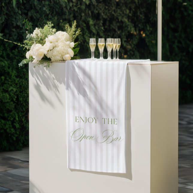 Banderoles Sage Green & Beige Stripe Wedding Open Bar Banner (Sage Green & Beige Stripe Wedding Open Bar Banner)