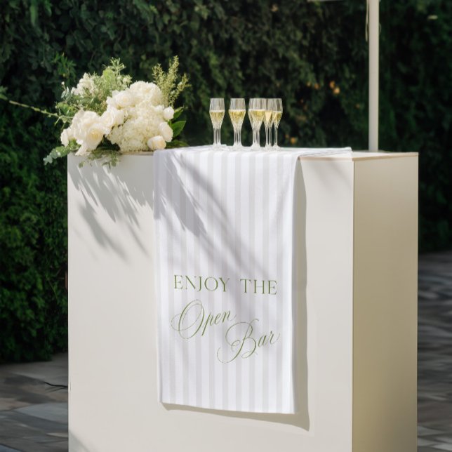 Banderoles Sage Green & Beige Stripe Wedding Open Bar Banner (Sage Green & Beige Stripe Wedding Open Bar Banner)