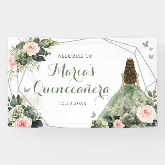 Banderoles Sage Green Blush Rose Girl Sweet sixteen Anniversa (Horizontal)