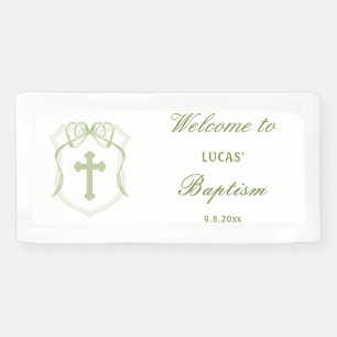 Banderoles Sage Green Bow Crest Baptême