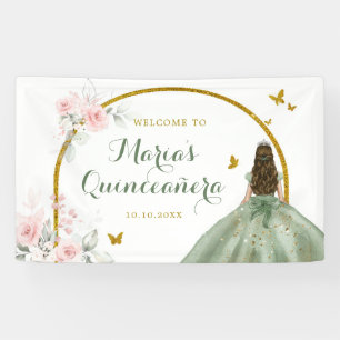 Banderoles Sage Green Gold Princesse Quinceañera Papillon