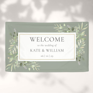 Banderoles Sage Greenery Foliage Mariage Bienvenue