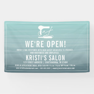 Banderoles Salon Business Nous sommes Open Aqua Ombre