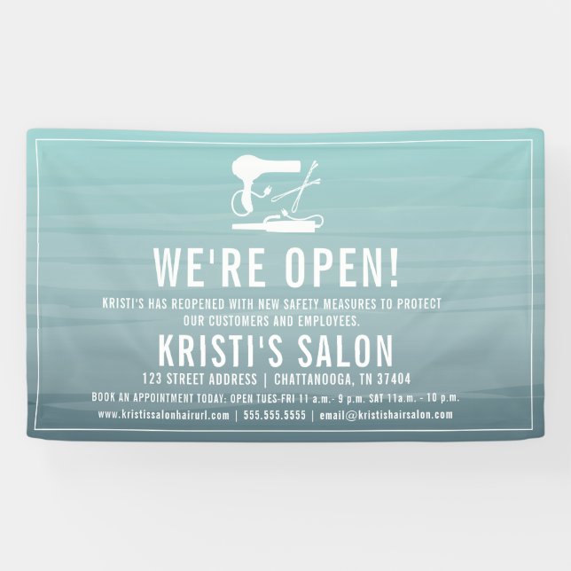 Banderoles Salon Business Nous sommes Open Aqua Ombre (Horizontal)