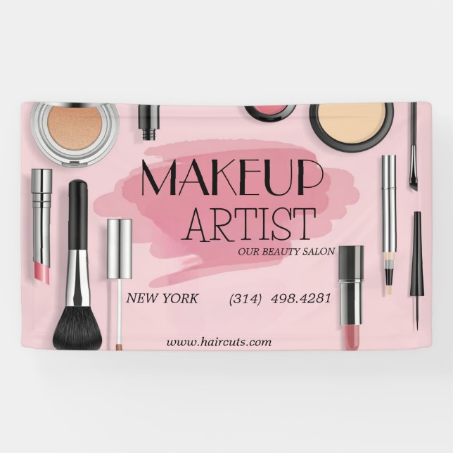 Banderoles salon de beauté coupe de cheveux ciseaux maquilleu (Horizontal)