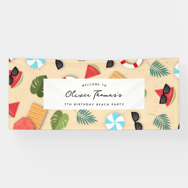 Banderoles Sandy Beach Summer Anniversaire de fête de bienven (Horizontal)