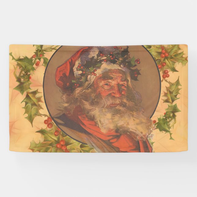 Banderoles Santa Claus Noël Portrait Vintage (Horizontal)