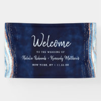 Sapphire Blue Rose Gold Geode Rock Mariage Bienven