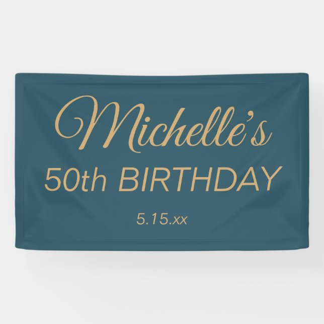 Banderoles Sarcelle Or 50e Anniversaire Tout Âge Nom (Horizontal)