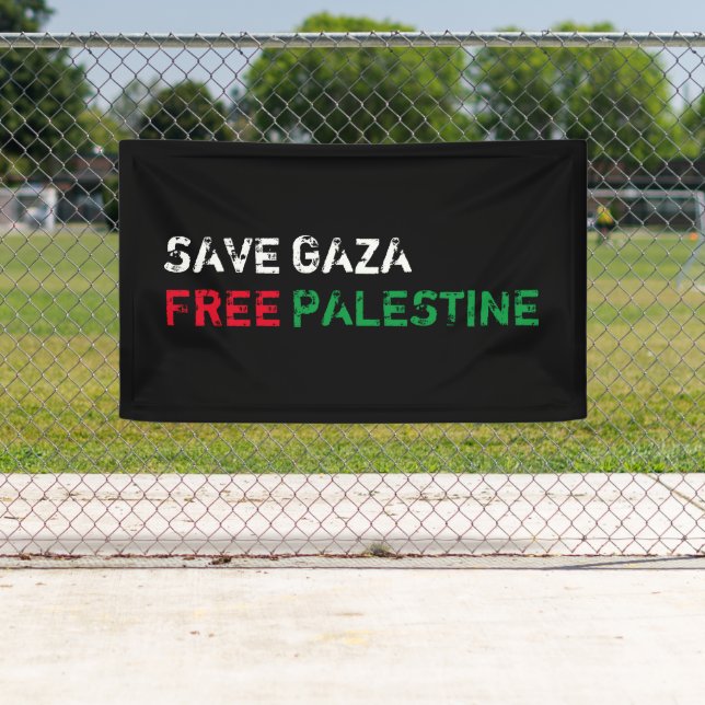 Banderoles Save Gaza Free Palestine blanc rouge noir (En situation)