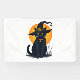 Banderoles Scary Vintage Chat noir avec Casquette de sorcière