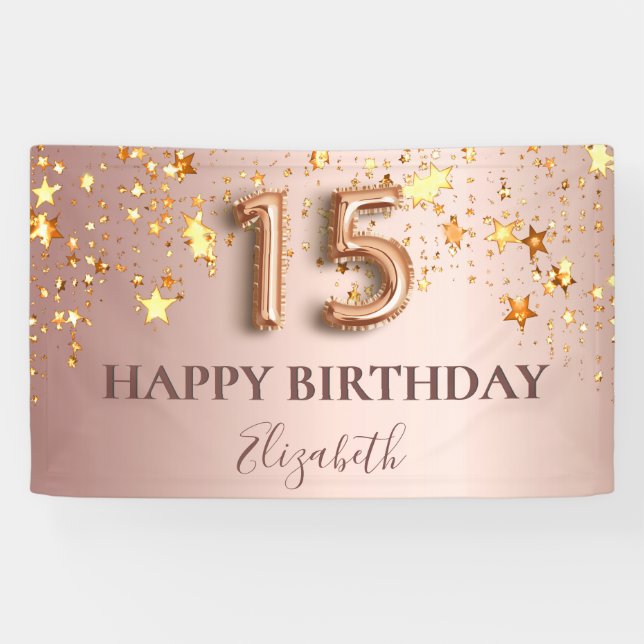 Banderoles Scénario de ballon rose étoile rose de Quinceanera (Horizontal)