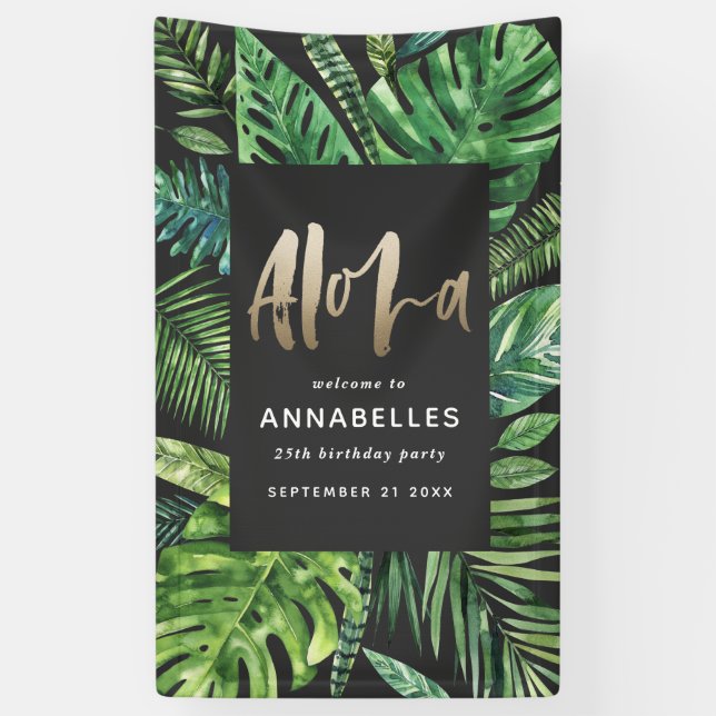 Banderoles Scénario d'or de feuille de palme tropicale aloha  (Vertical)