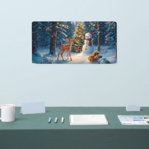 Banderoles Scène d'arbre de Noël Cerf Faon Bonhomme de neige 