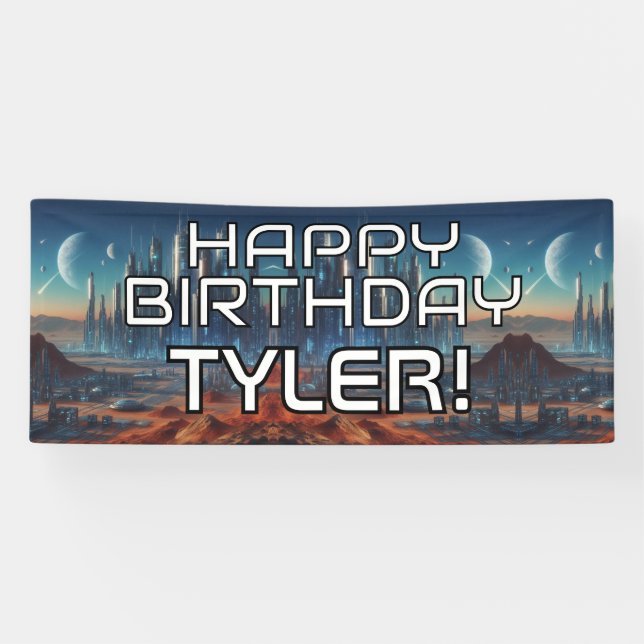 Banderoles Sci-Fi personnalisable thème HAPPY BANTHDAY avec n (Horizontal)