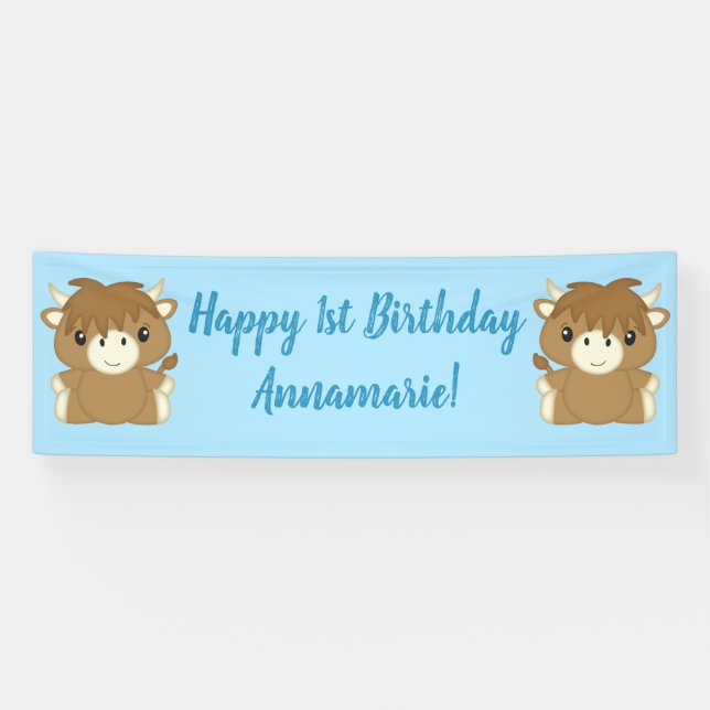 Banderoles Scottish Highland Coo Cow fête d'anniversaire (Horizontal)