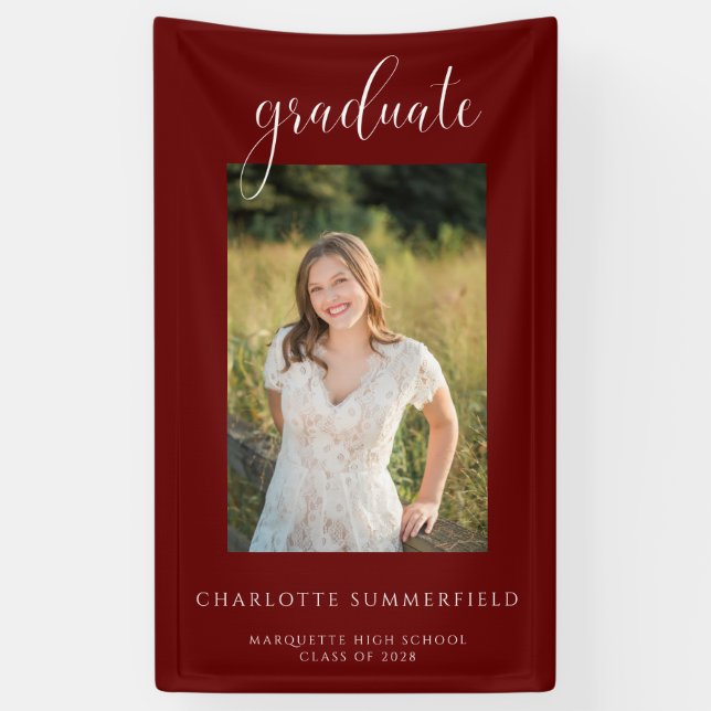 Banderoles Script Burgundy Graduation Party Photo (Vertical)