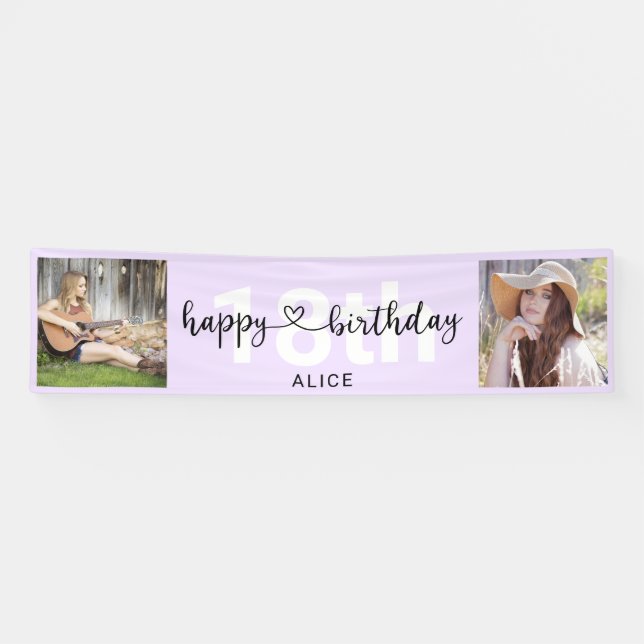 Banderoles Script de Coeur Photo Anniversaire Pastel Purple B (Horizontal)